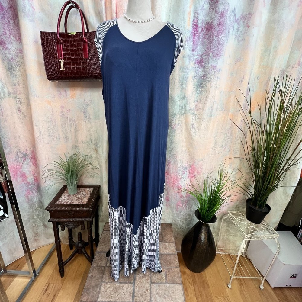 📌bpc selection Nautical Design Viscose Sleeveless Maxi Dress